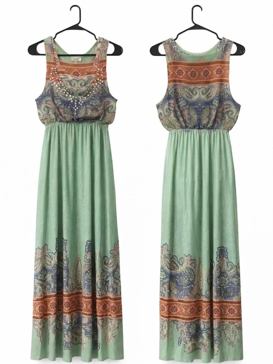 Sleeveless Mint Paisley Maxi Dress - Picture 4 of 5
